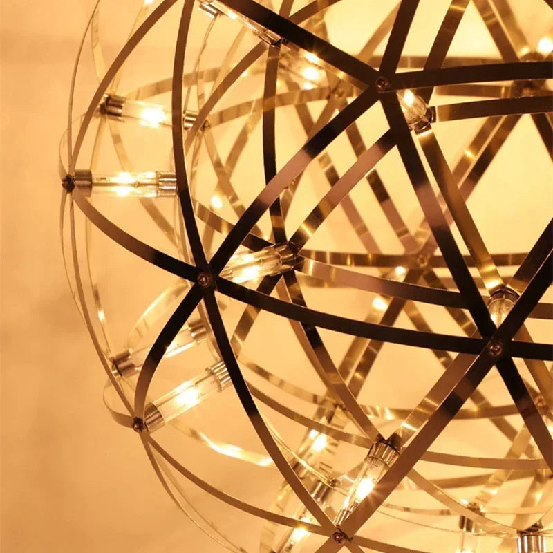 Italy Designer Spark Ball LED Chandelier – Stainless Steel Firework Pendant Lamp with Remote for Loft Living Room Decor