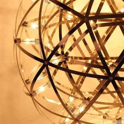 Italy Designer Spark Ball LED Chandelier – Stainless Steel Firework Pendant Lamp with Remote for Loft Living Room Decor