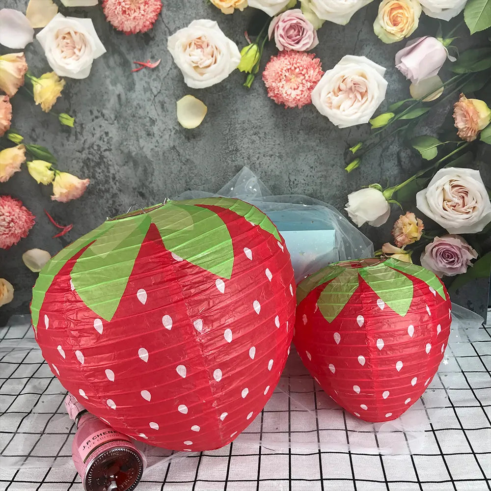 3D Strawberry Paper Lantern - Spring Strawberry Theme Party Decor for Children's Day and Baby Shower
