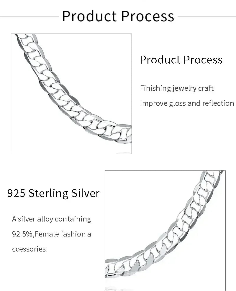 Men’s 925 Sterling Silver Necklace — 2/4/6/8/10/12MM, 40–75cm Chain with Lobster Clasp, Engagement Jewelry for Men, Boys & Women