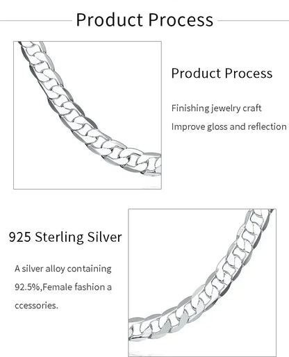 Men’s 925 Sterling Silver Necklace — 2/4/6/8/10/12MM, 40–75cm Chain with Lobster Clasp, Engagement Jewelry for Men, Boys & Women