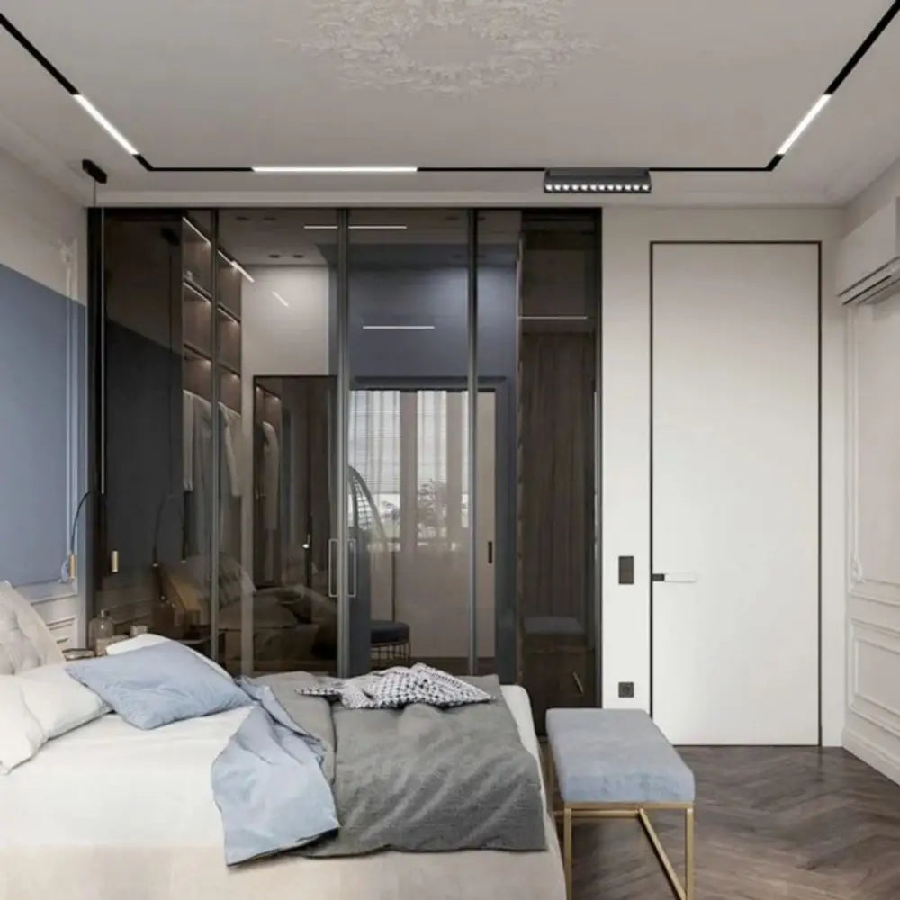 LED Magnetic Track Light Grille, Modern Embedded Flexible Linear Flood Lamp, DC48V Ceiling Spotlight for Indoor Living