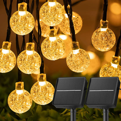 LED Solar String Lights – 60 Waterproof Crystal Globe Lights with 8 Modes for Outdoor Patio, Party & Tree Decor