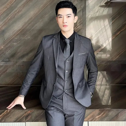 Men’s 3-Piece Suit 6XL — Blazer, Vest & Trousers, Italian Style Fashion Business Wedding Formal Gentleman Dress