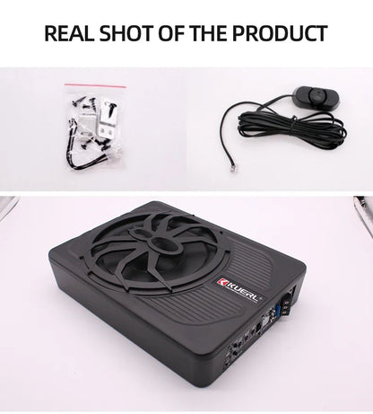 10 Inch Car Audio Subwoofer – 150W RMS Active Stereo, High Power Pure Bass Slim Speaker for Under-Seat Installation