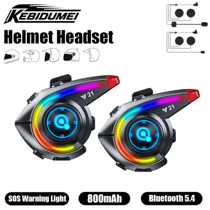 KEBIDUMEI Y21 Motorcycle Helmet Bluetooth Headset — Earphone Music Player with FM Radio & SOS Warning Light