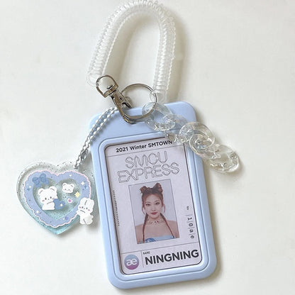 Vertical 11cm High-Value Card Holder - Flash Pink Love Clouds Gradient Design - Keychain Bus Student ID Holder