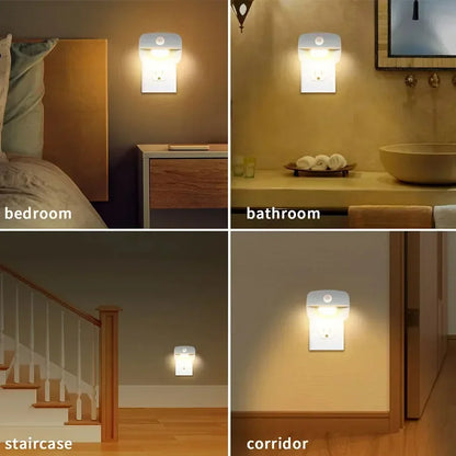 Motion Sensor LED Night Light – PIR Human Induction Lamp with EU/US Plug, Ideal for Bedroom, Hallway & Stairs Lighting