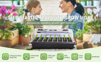 2-Pack 80-Cell Seed Germination Tray Set — High-Dome Seed Starter Kit with 4 LED Grow Lights & Intelligent Timer