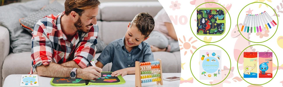 Erasable Doodle Book for Kids – Reusable Drawing Pad with 12 Watercolor Pens, Preschool Painting & Writing Set