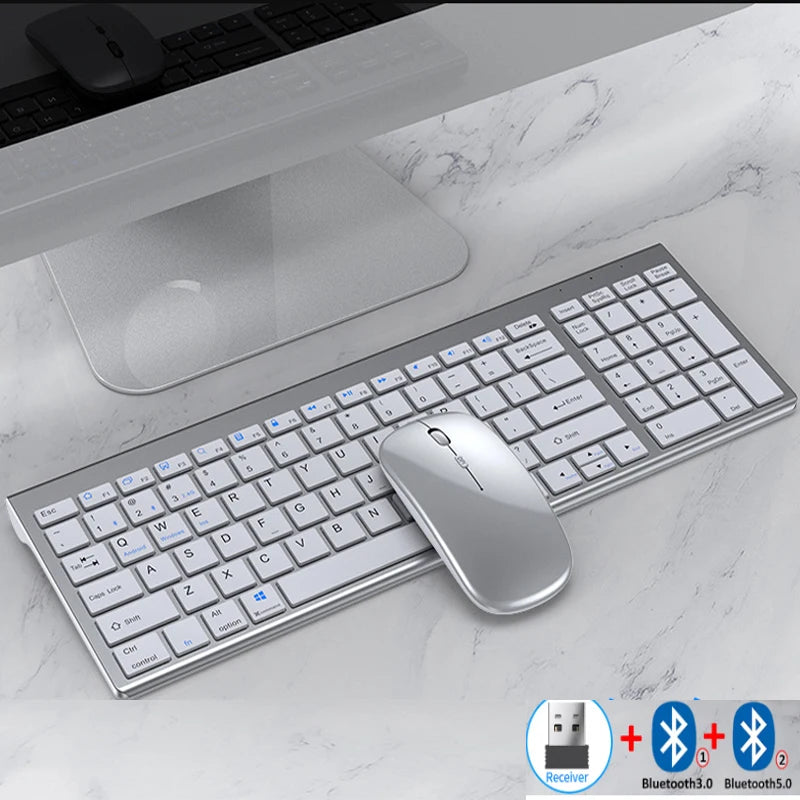 Jomaa Slim Bluetooth Keyboard & Mouse Set — Rechargeable 2.4G USB Wireless Combo for Laptop & Computer