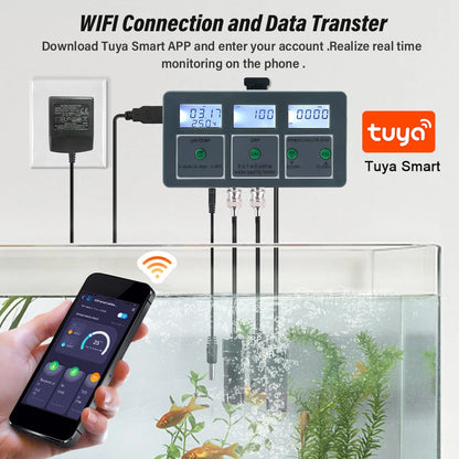 Tuya WiFi 8 in 1 Water Quality Tester – S.G, PH, EC, ORP, TDS, CF, Salt, Temp Analyzer for DIY Water Monitoring