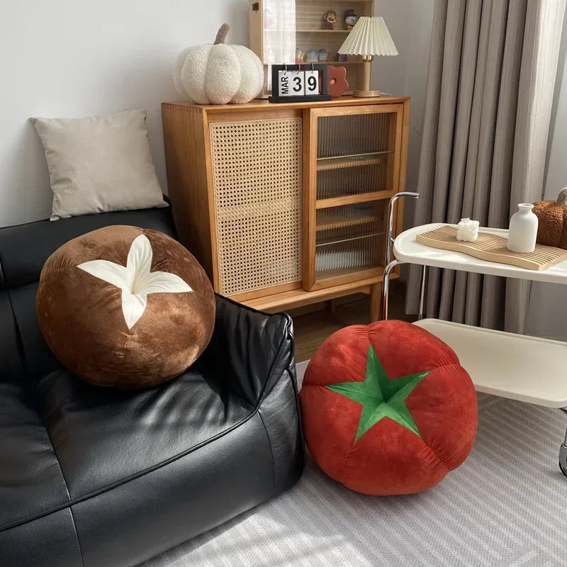 Tomato, Vegetable & Mushroom-Shaped Round Cushion – Thickened Cute Window Seat Pillow for Bedroom