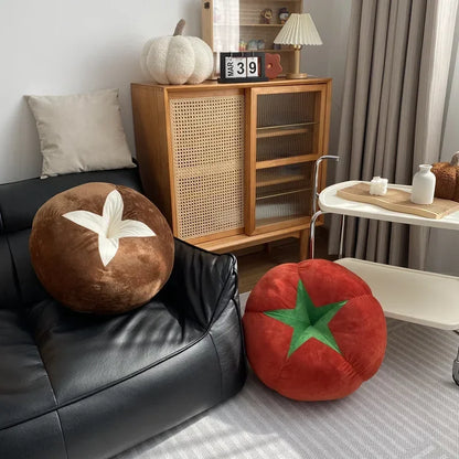 Tomato, Vegetable & Mushroom-Shaped Round Cushion – Thickened Cute Window Seat Pillow for Bedroom
