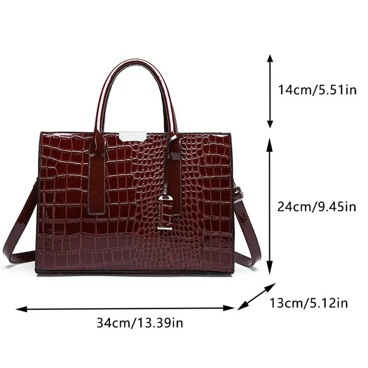 Luxury Vintage Crocodile Pattern Handbag – Women’s Large Leather Tote & Shoulder Bag