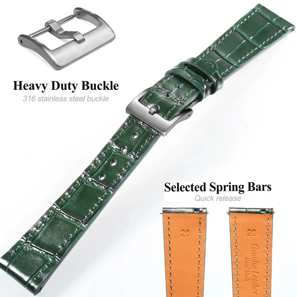 HEMSUT Genuine Leather Watch Band – Handmade Cowhide Quick Release Straps for Men 18MM-22MM