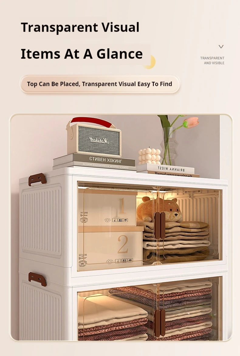 2025 Folding Living Room Cabinet – Multifunction Rolling Closet Organizer with Large Capacity Storage