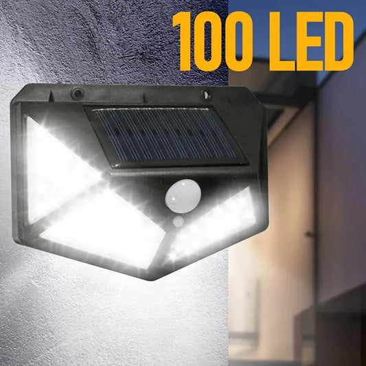 100 LED Solar Wall Lamp: 4 Sides Luminous with Motion Sensor for Courtyard Stairs - Human Induction, Waterproof Outdoor Wall Light