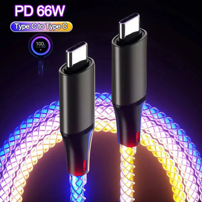 6A Fast Charging RGB Luminous Data Cable – 66W Type-C Charger for iPhone 15 Pro, Huawei, Samsung