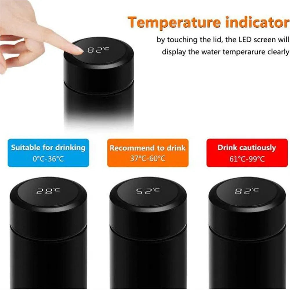 500ml Stainless Steel Thermos Bottle with Digital Temperature Display - Intelligent Temperature Measurement Cup with LED