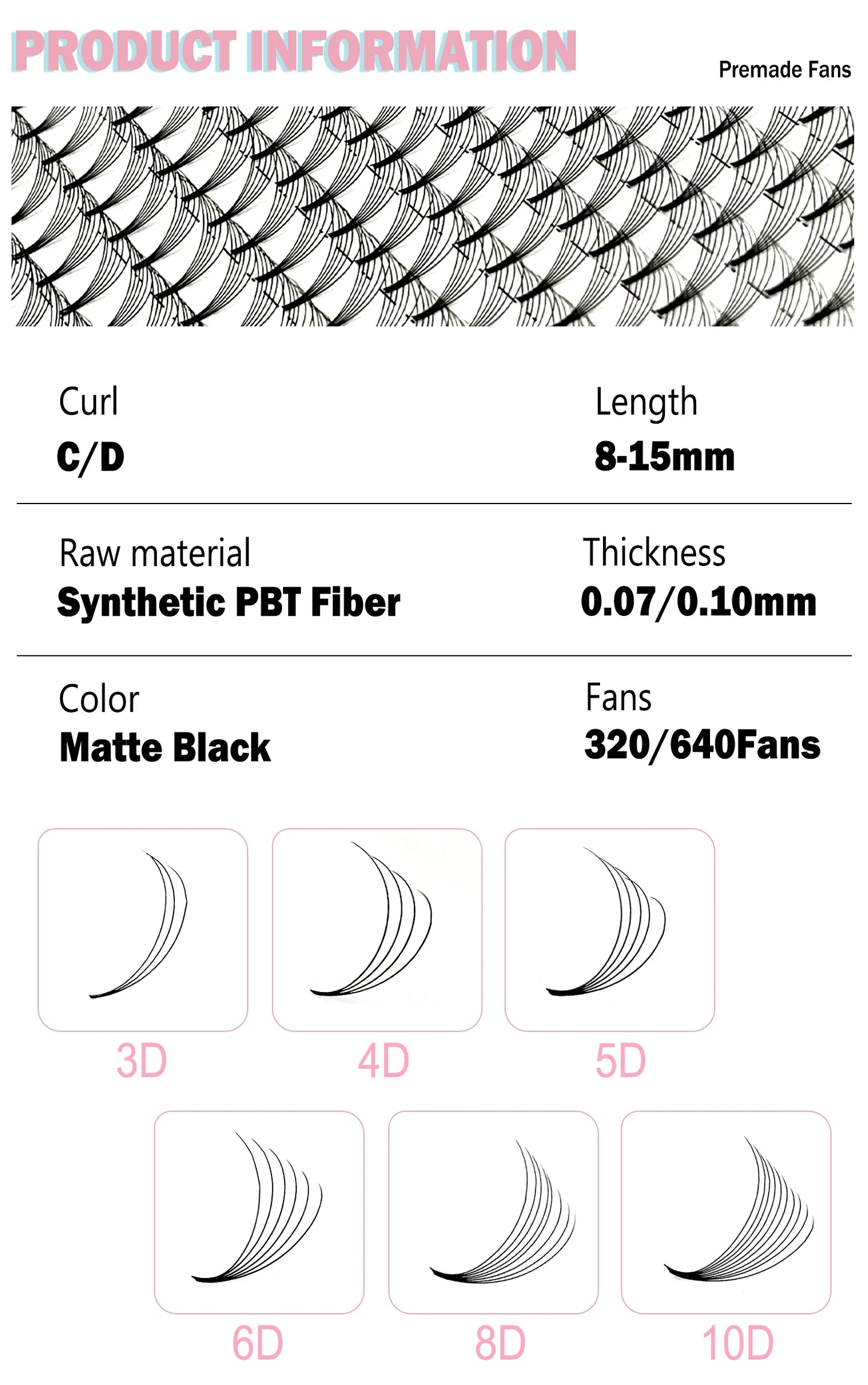 CoMango Wispy Premade Volume Lash Fans – 3-10D Individual Short Stem Faux Mink Russian Eyelash Extensions, 320 Fans