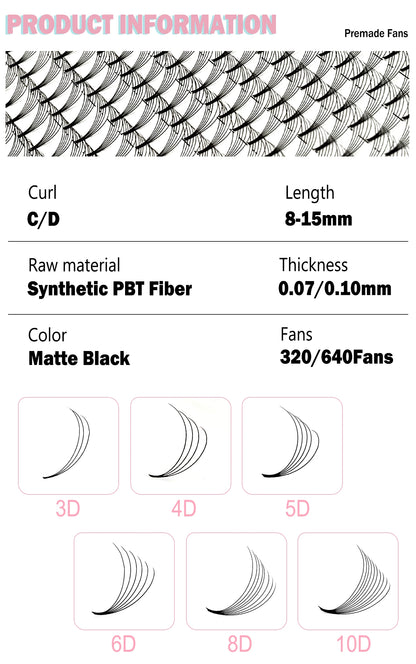 CoMango Wispy Premade Volume Lash Fans – 3-10D Individual Short Stem Faux Mink Russian Eyelash Extensions, 320 Fans