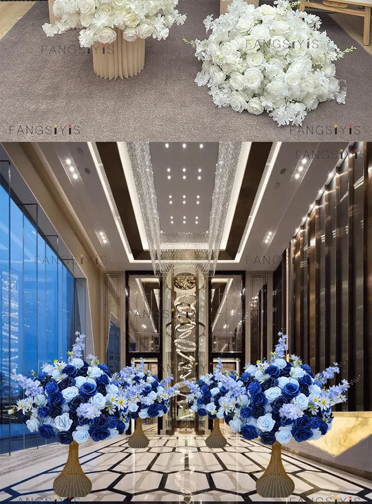Large White/Blue Rose Flower Ball – 80-30cm Artificial Floral Bouquet for Wedding & Event Table Centerpiece Decoration