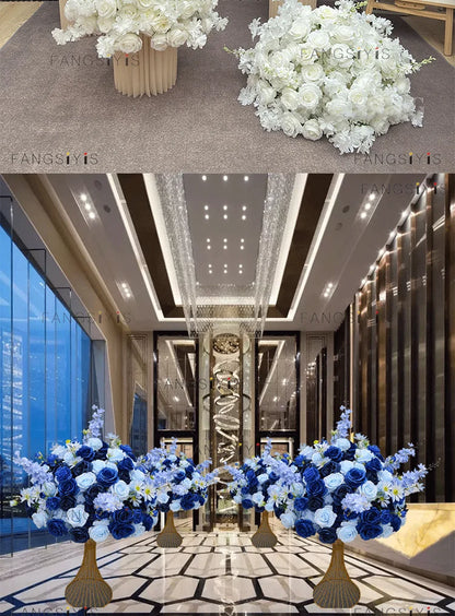 Large White/Blue Rose Flower Ball – 80-30cm Artificial Floral Bouquet for Wedding & Event Table Centerpiece Decoration