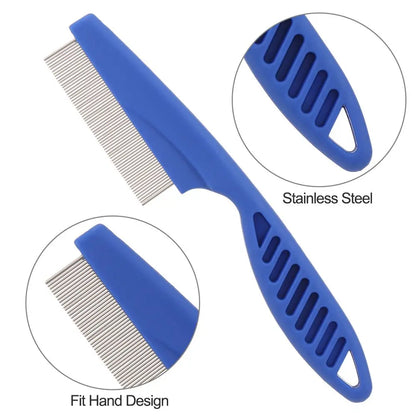 6 Pcs Pet Flea & Lice Comb Set – Stainless Steel Fine Tooth Grooming Combs for Dogs, Cats, Dematting & Tear Stain Removal