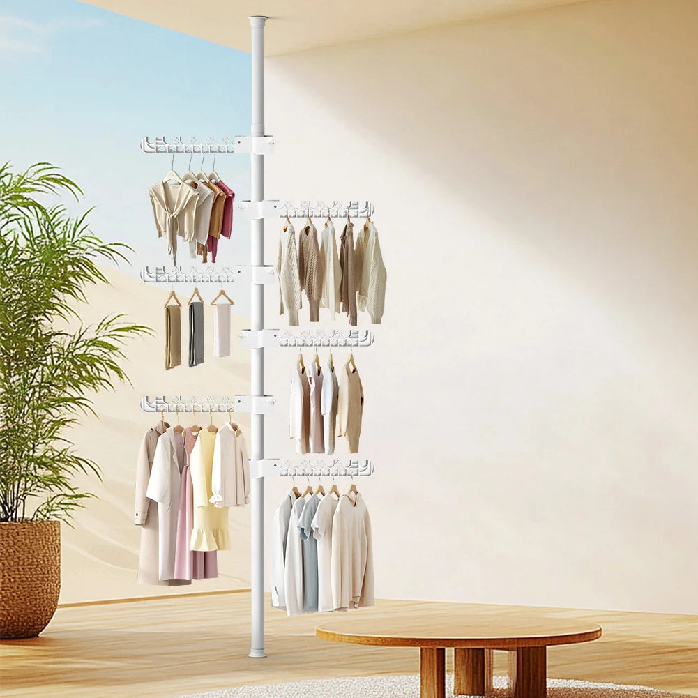 Telescopic 6-Tier Corner Clothes Drying Rack – Standing Laundry Pole f ...