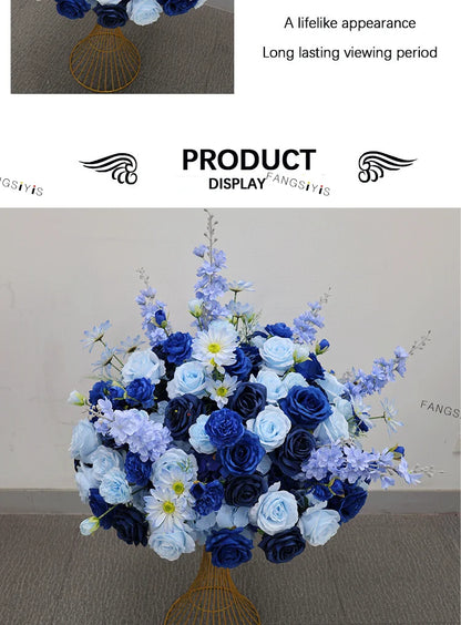 Large White/Blue Rose Flower Ball – 80-30cm Artificial Floral Bouquet for Wedding & Event Table Centerpiece Decoration