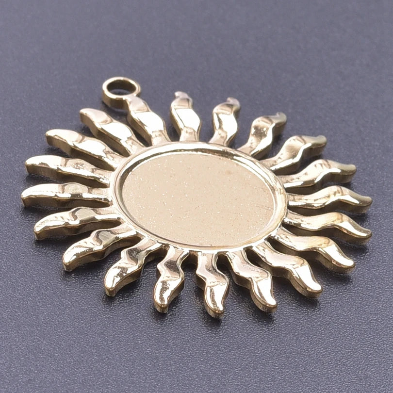 6pcs Real Gold-Plated Sun Charms - Stainless Steel Jewelry Making Pendants, Heart, Moon & Sunshine Design