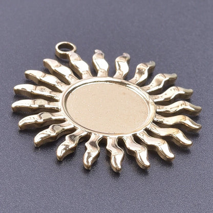 6pcs Real Gold-Plated Sun Charms - Stainless Steel Jewelry Making Pendants, Heart, Moon & Sunshine Design