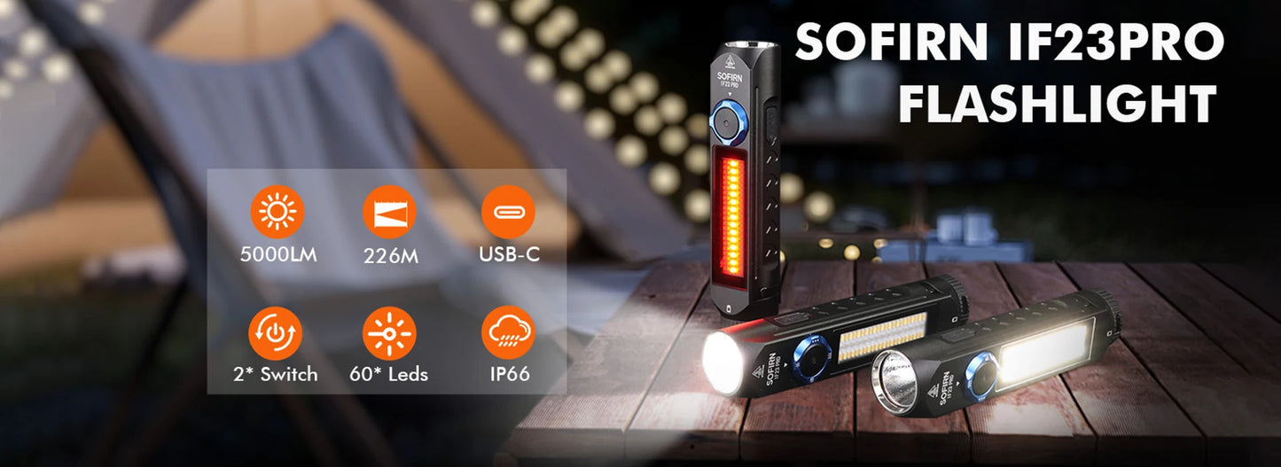 Sofirn IF23 PRO RGB LED Flashlight — 5000lm XHP70B, 21700 Rechargeable Torch with 5V 3A USB-C & Magnetic Base