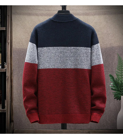 Men's Fleece Zipper Cardigan – Autumn Winter Velvet Striped Sweater Jacket