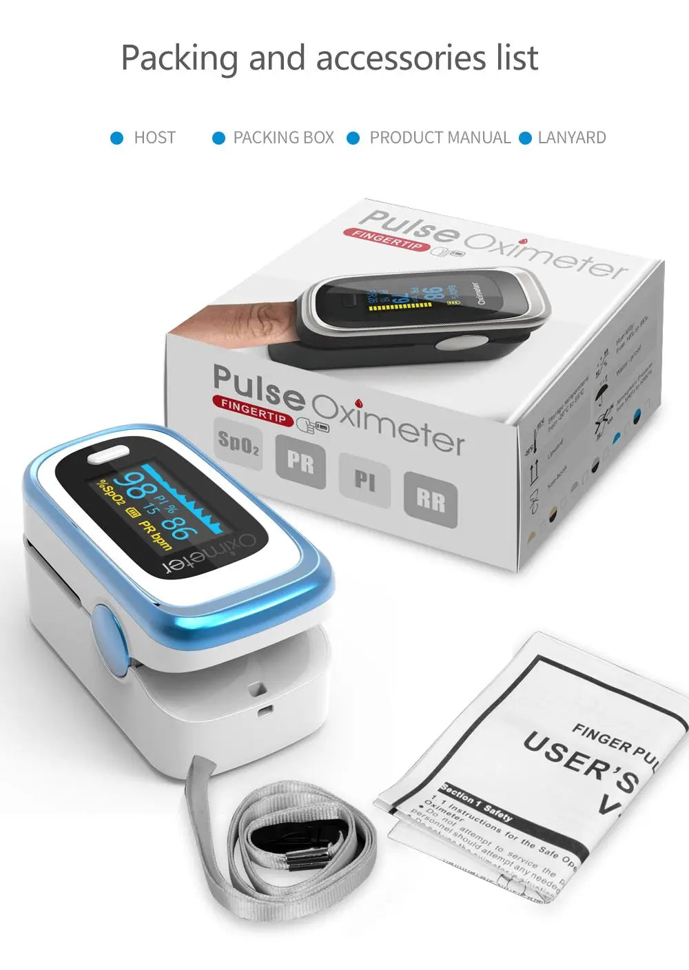 Portable Medical Finger Pulse Oximeter – OLED Display, SPO2, PR, Sleep Monitor, 8-Hour Battery Life