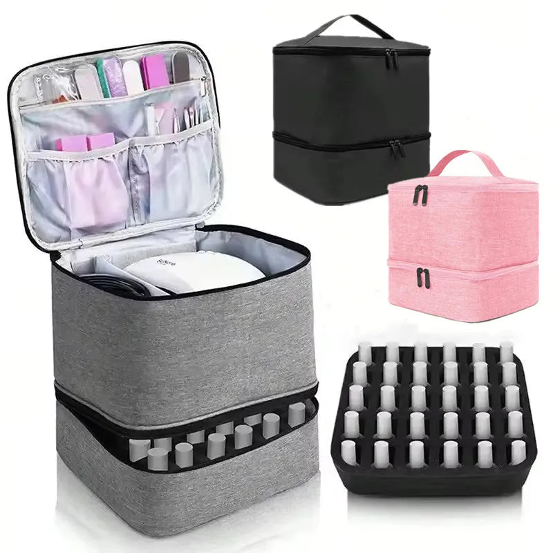 Women's Double Layer Nail Polish Storage Bag – Portable Travel Organizer for Essential Oils & Cosmetics