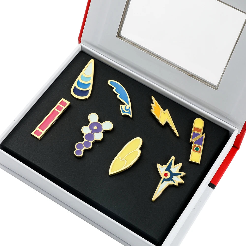 Pokémon Gym Badges Collection Box Set – Pins & Brooches from Kanto, Johto, Hoenn, Sinnoh, Unova, Kalos & Orange Islands Regions