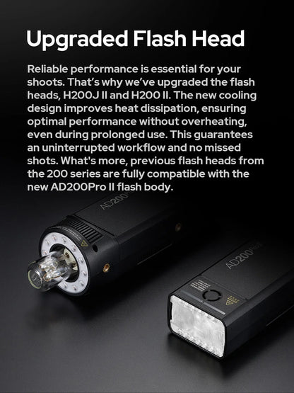 Godox AD200 Pro II Flash – 200Ws, 1/8000 HSS, 2980mAh Battery, 2.4G Wireless X System, Bi-Color Modeling Lamp Speedlight Flash