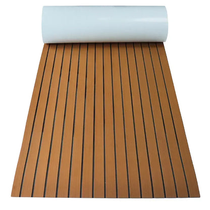 2.4m Self-Adhesive EVA Foam Marine Flooring — Faux Teak Striped Yacht Decking Sheet, 8 Styles in Brown, Gray, Gold & Black