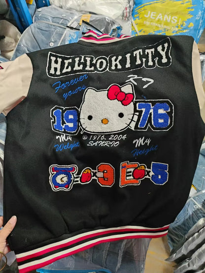 Hello Kitty Baseball Jacket Hoodie – Unisex Sport Coat, Warm Motorcycle Cardigan, Printed Top for Men & Women