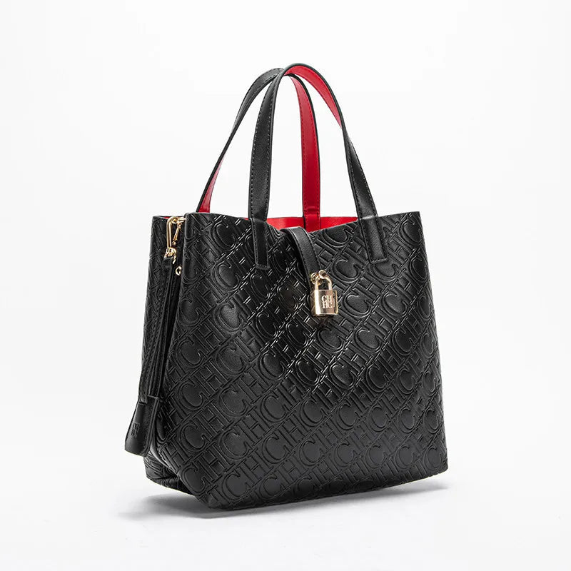 CH Fashion Women’s Shoulder Bag – Large Capacity Casual PU Leather Handbag with Embossed Letters