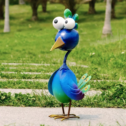 Blue Metal Peacock Sculpture — 3D Outdoor Garden Statue for Yard, Lawn, Backyard, Porch & Pond Decor