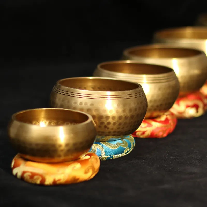 Nepal Handmade Tibetan Buddha Sound Bowl: Yoga Meditation Brass Chime Singing Bowl for Music Therapy and Chanting