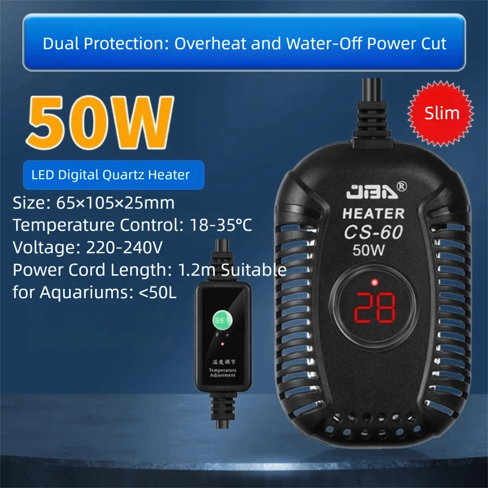 Quartz Glass Aquarium Submersible Heater – Ultra Short Adjustable Turtle Tank Heater 25W-150W