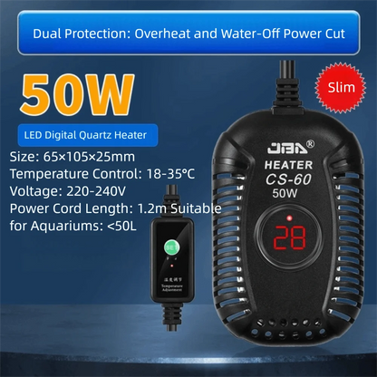 Quartz Glass Aquarium Submersible Heater – Ultra Short Adjustable Turtle Tank Heater 25W-150W