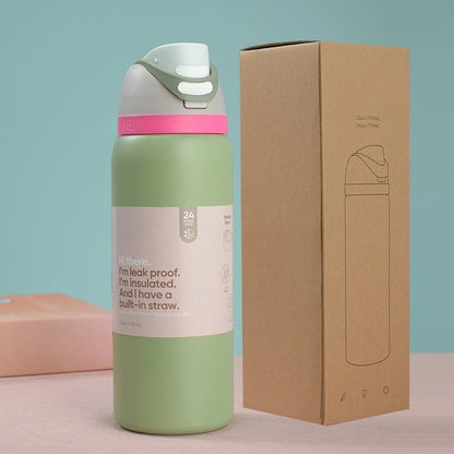 New Iced Water Bottle – Stainless Steel Thermos Cup with Straw for Cold Drinks, Iced Coffee & Sports, 24oz & 32oz for Kids