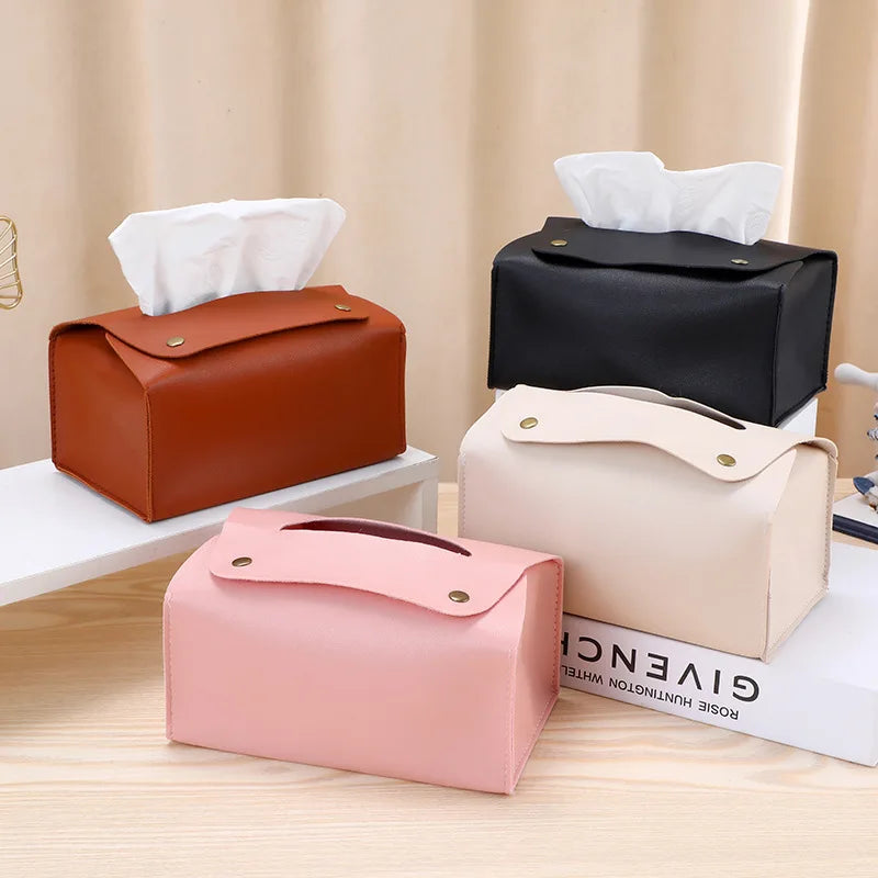 PU Leather Tissue Box – Desktop Storage Organizer for Dining Room, Living Room & Kitchen, 1PC
