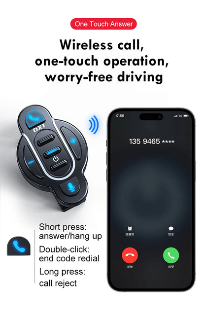 Universal Smart Bluetooth 5.4 Remote Control - Waterproof Wireless Media Controller for Motorcycle Helmet & Bike Handlebar