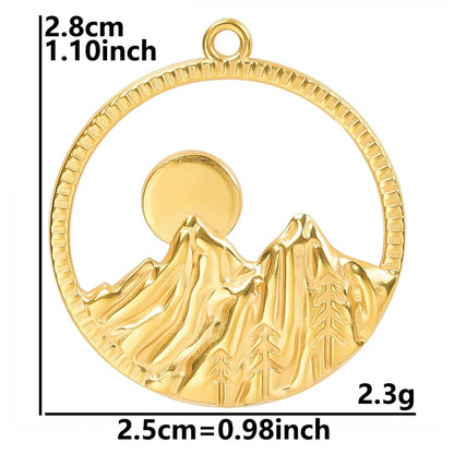 6pcs Real Gold-Plated Sun Charms - Stainless Steel Jewelry Making Pendants, Heart, Moon & Sunshine Design